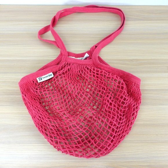 TURTLE‎ BAG Women Shoulder Fishnet Tote Organic Cotton Mesh Pink String Shopper - Picture 1 of 13